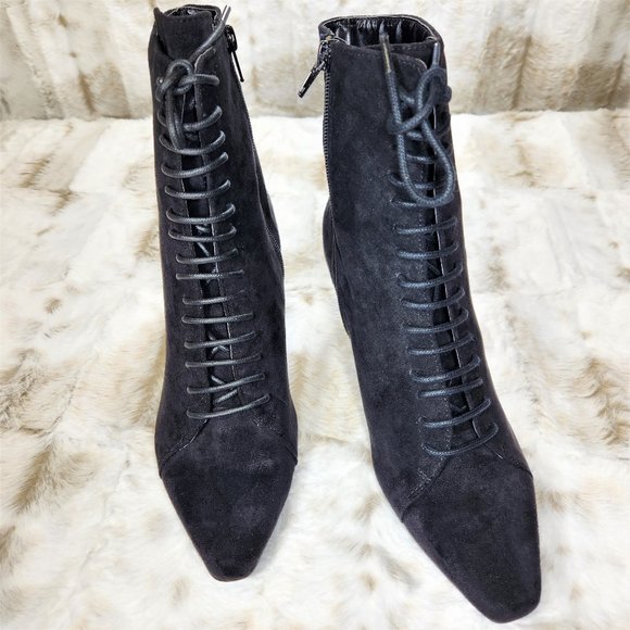 Sassy Looking Black Suede 2" Gold Chunky Heel Ankle Bootie - Picture 3 of 6